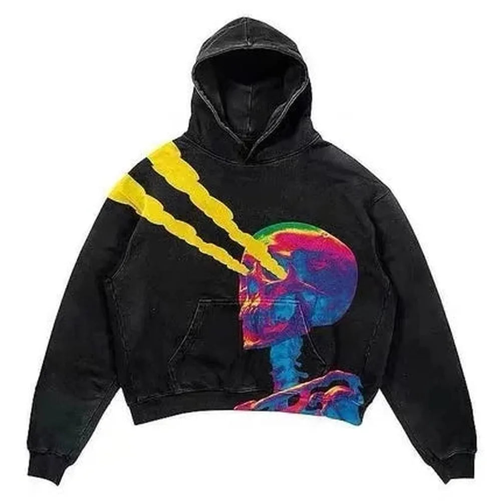 Retro Punk Denim Hoodie - Washed Harajuku Style, Long Sleeve Coat for Men and Women - Blaster (XXL)