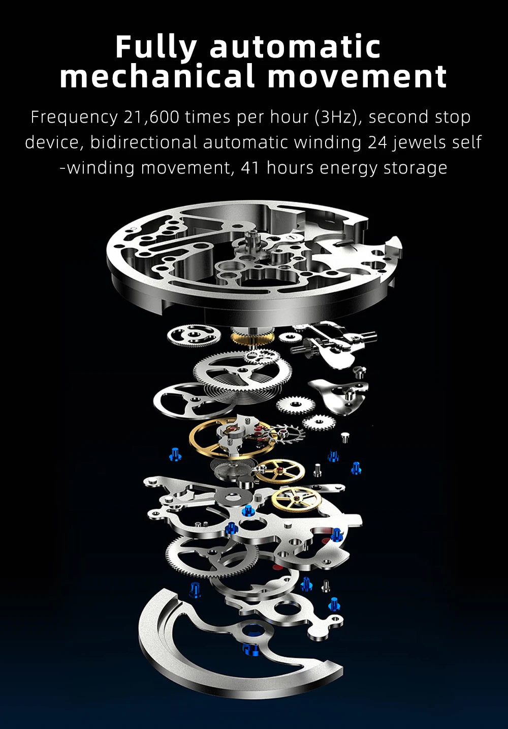 Silver Luxury Automatic Mechanical Watch with Sapphire Crystal