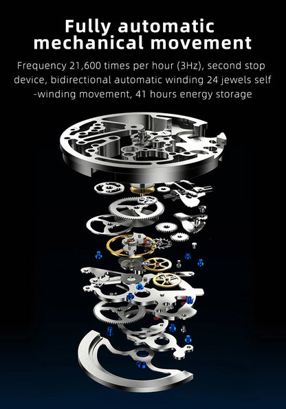 Silver Luxury Automatic Mechanical Watch with Sapphire Crystal