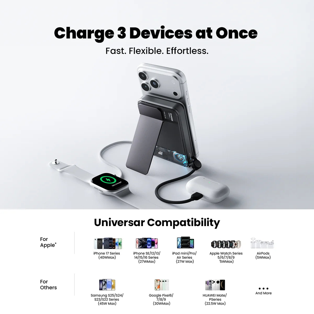 25W Wireless Power Bank 10000mAh Type-C MagSafe Black