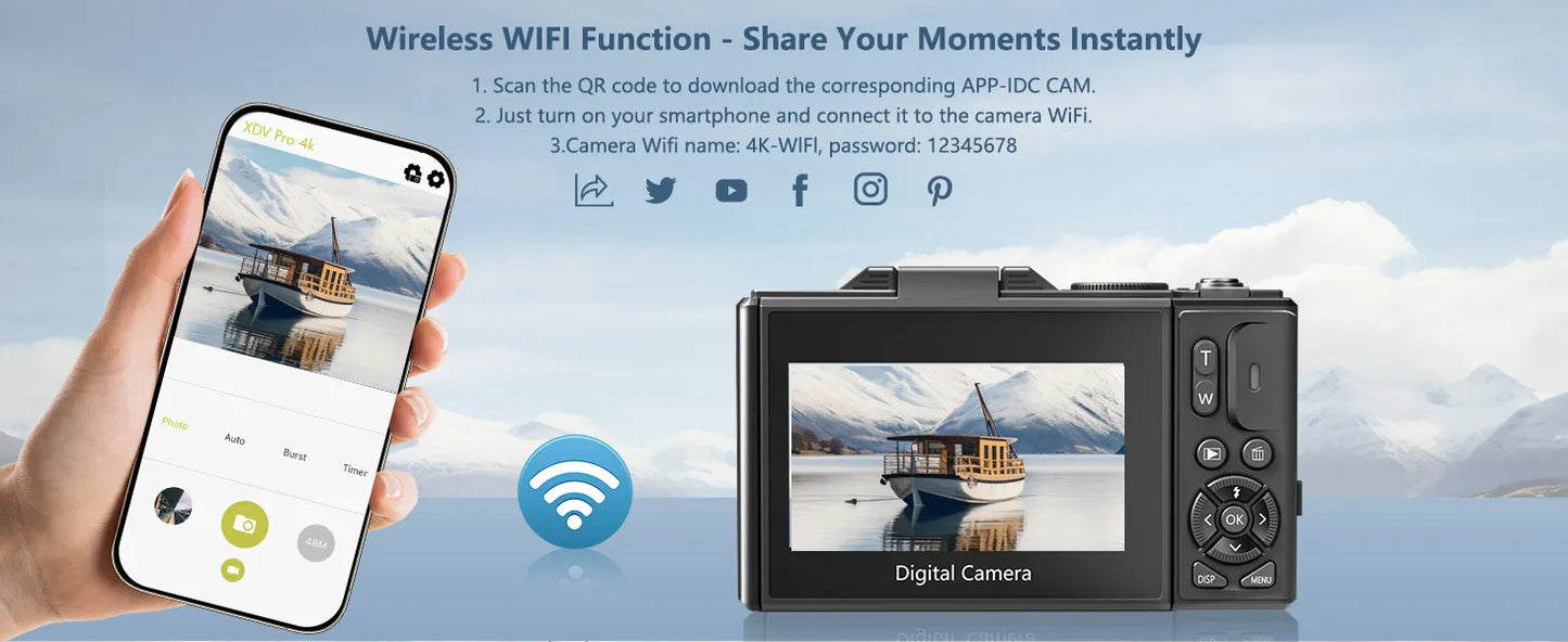 Black 4K Vlog Camera 180 Flip Screen 64GB
