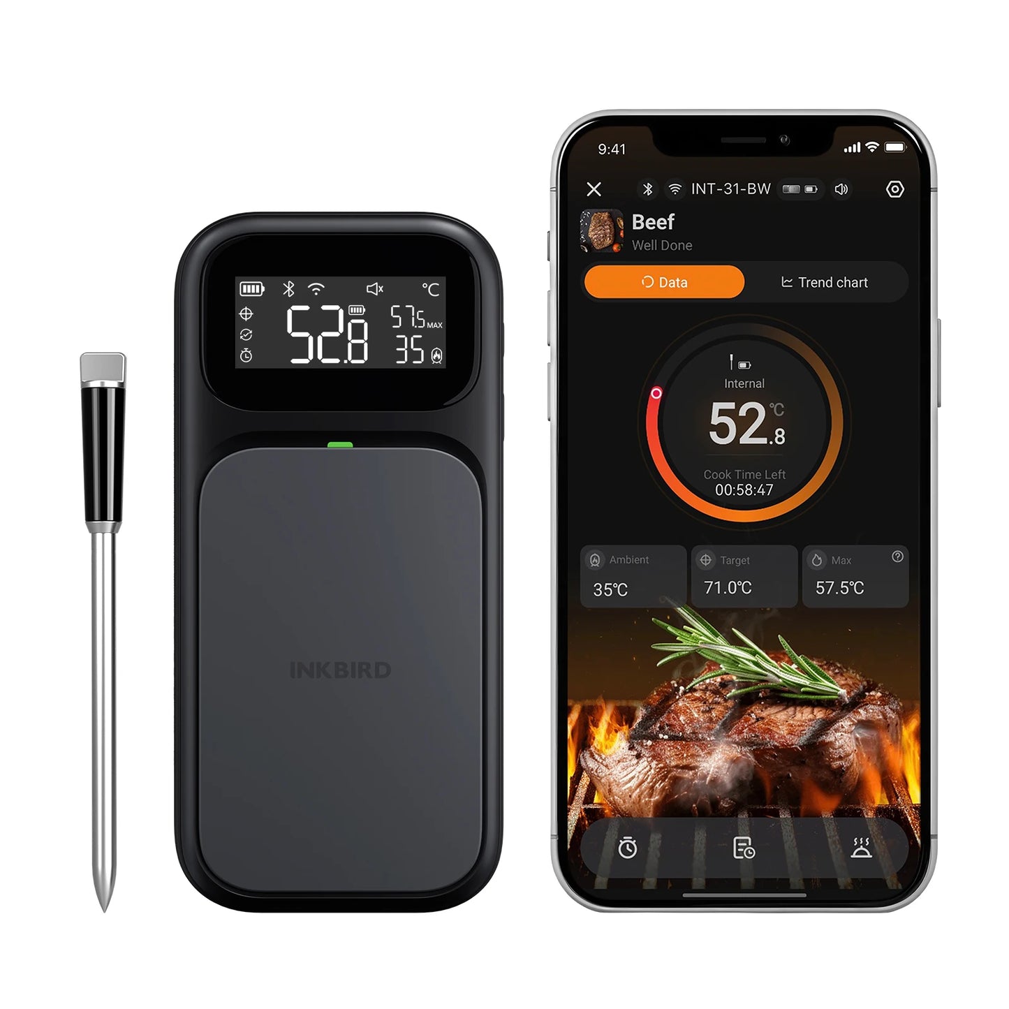 Smart Wireless Meat Thermometer 5 Sensors WiFi Bluetooth IP67