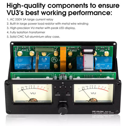 2 Way Audio Selector with VU Meter Display and Remote Control