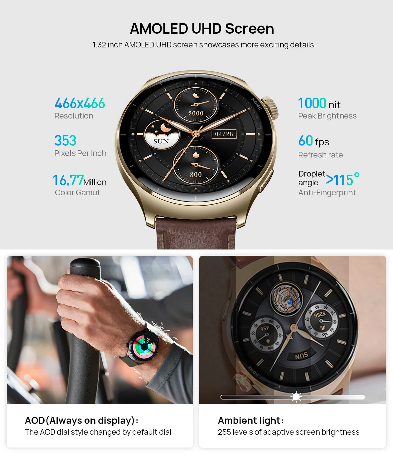 Khaki Gray Smartwatch 466×466 UHD GPS Bluetooth Call