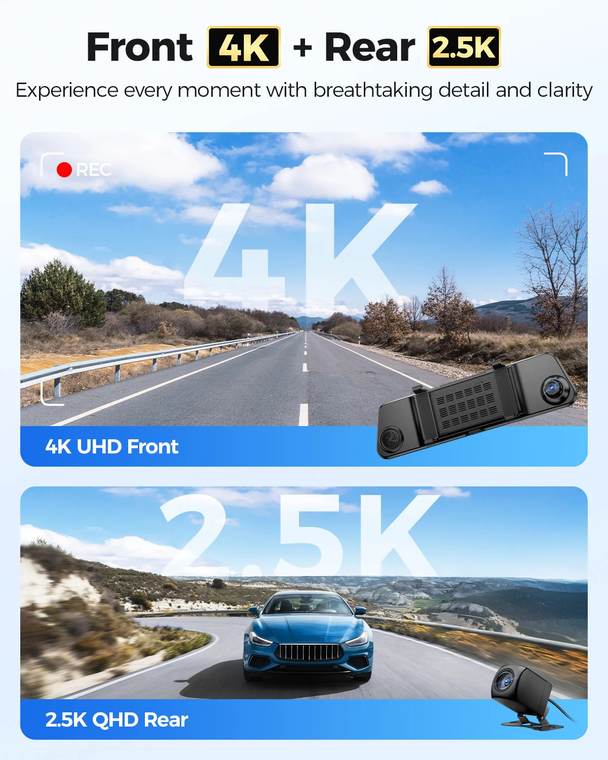 12 Inch 4K Mirror Dash Cam with GPS Night Vision