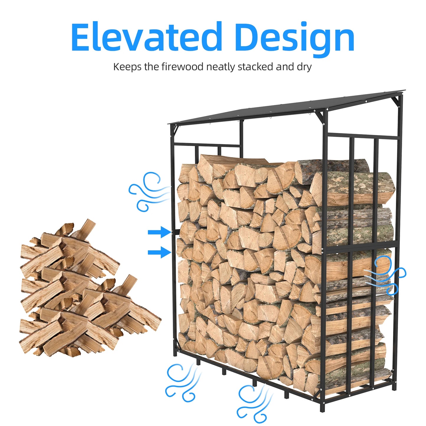 Heavy Duty Outdoor Firewood Rack with Weatherproof Cover