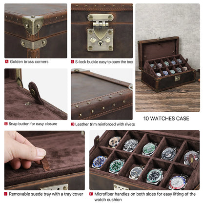 10 Slot Genuine Leather Watch Storage Case