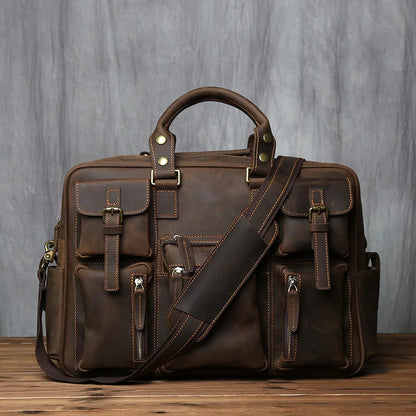 Dark Brown Retro Leather Travel and Work Briefcase