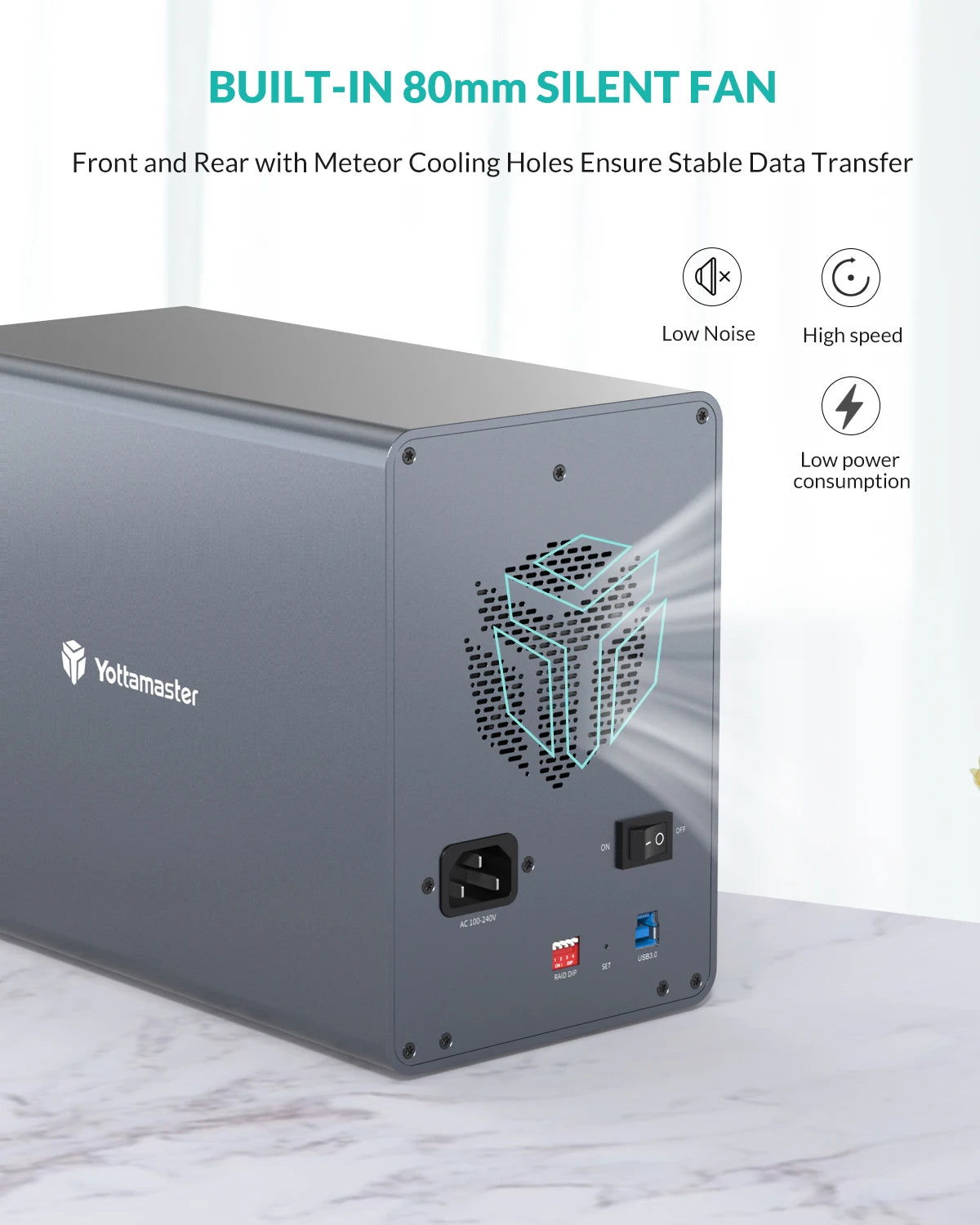 5-Bay RAID External HDD SSD Enclosure 80TB Storage