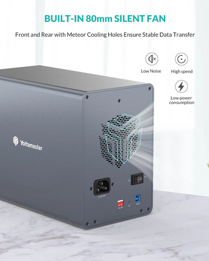 5-Bay RAID External HDD SSD Enclosure 80TB Storage