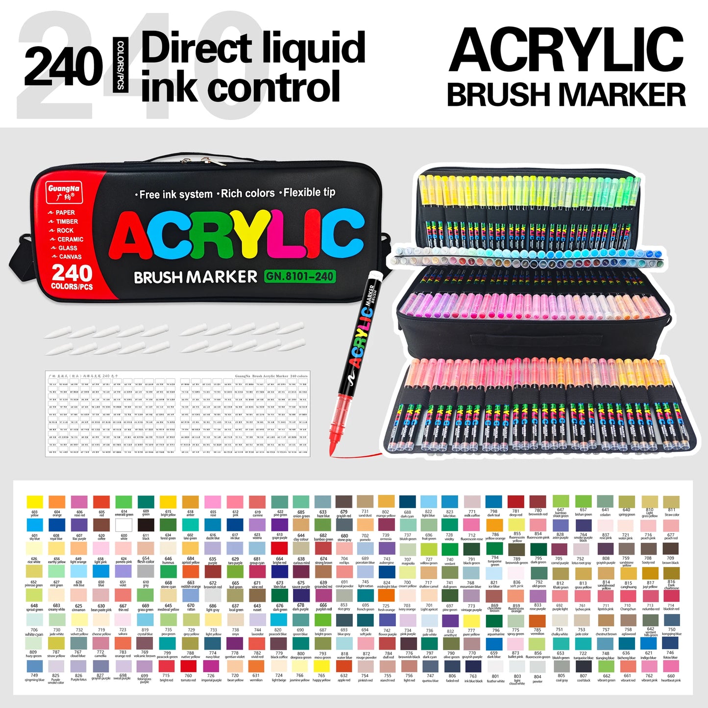 240 Colours Brush Tip Acrylic Paint Markers Carry Bag Set
