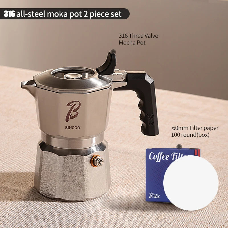 Three-Valve Stainless Steel Moka Pot Coffee Maker