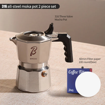 Three-Valve Stainless Steel Moka Pot Coffee Maker