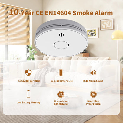 6 Pack 10 Year Battery Wireless Smoke Alarm