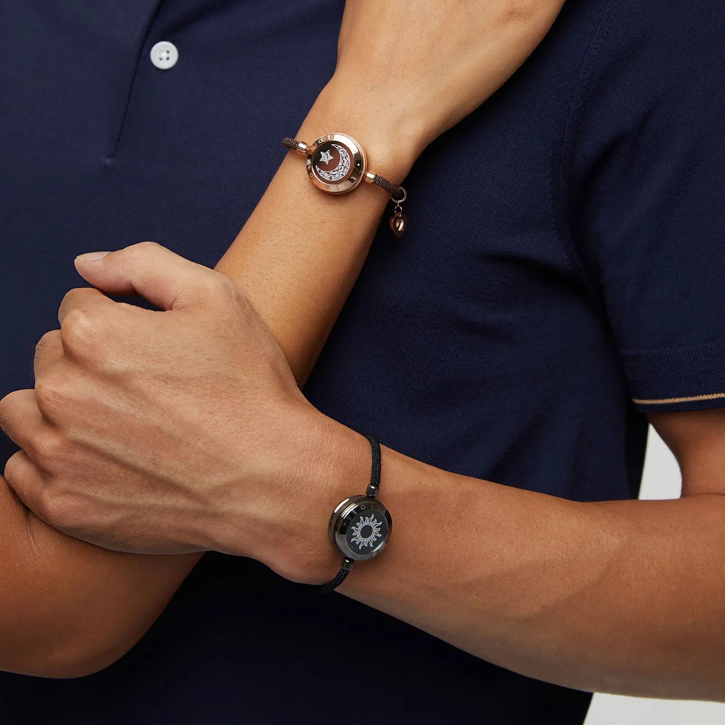 Black & Silver Couple Bracelets Touch & Vibrate