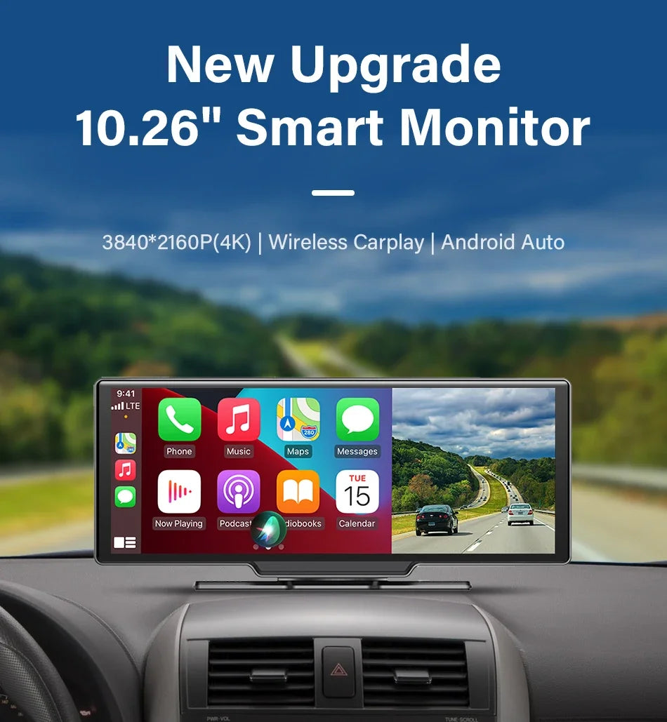 10.26 Inch 4K Dash Cam Rear Camera 64G