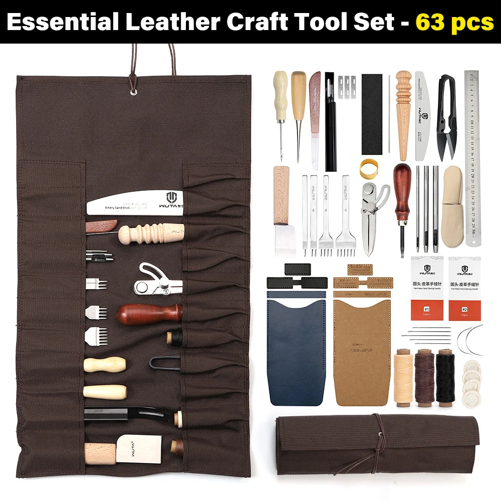 63-Piece Leatherworking Tool Kit for DIY & Repair