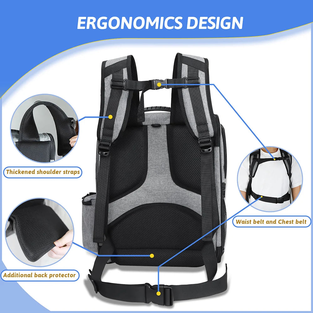 Travel Pet Backpack Breathable Carrier with Sturdy Frame Grey