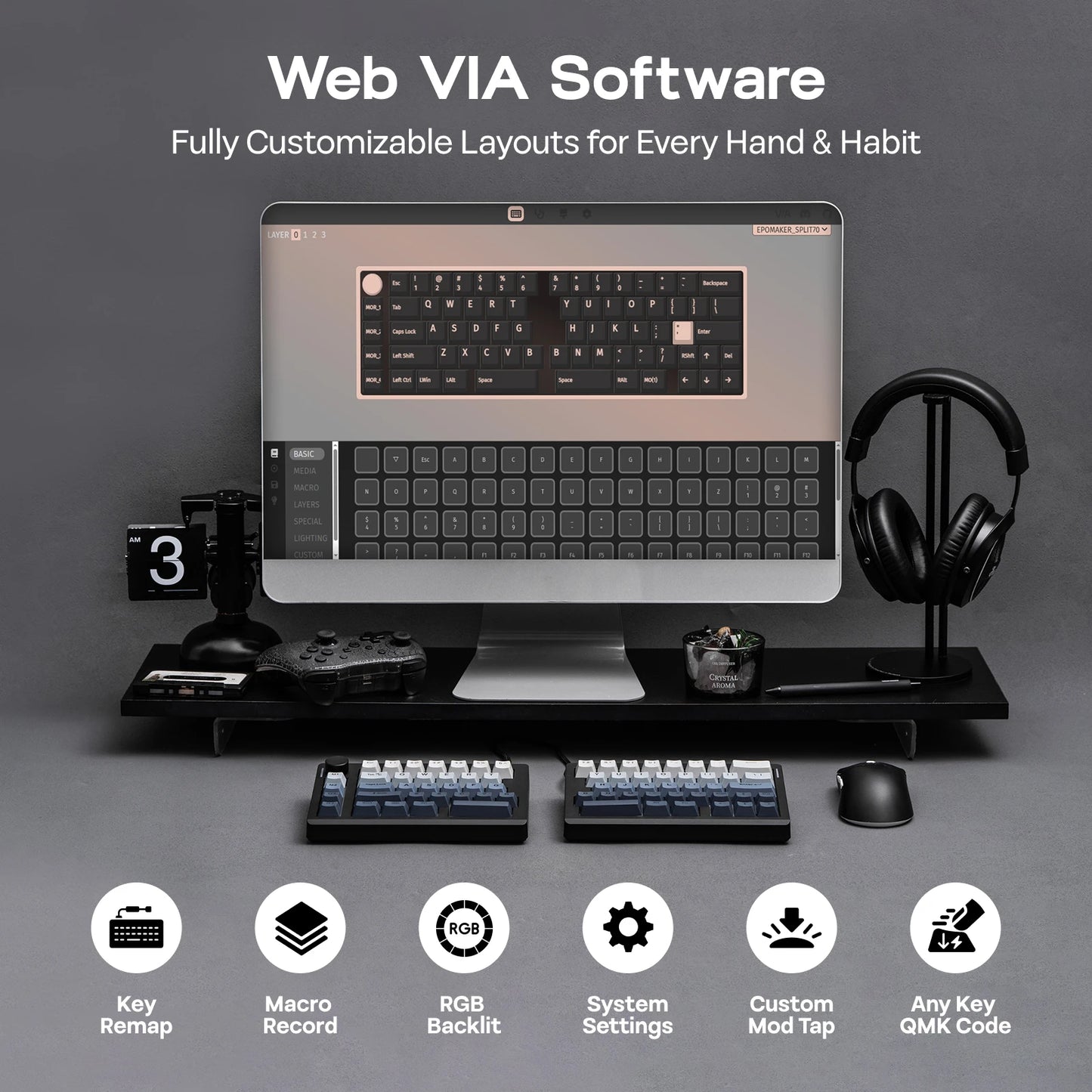 Split70 Wireless Split Mechanical Keyboard Black