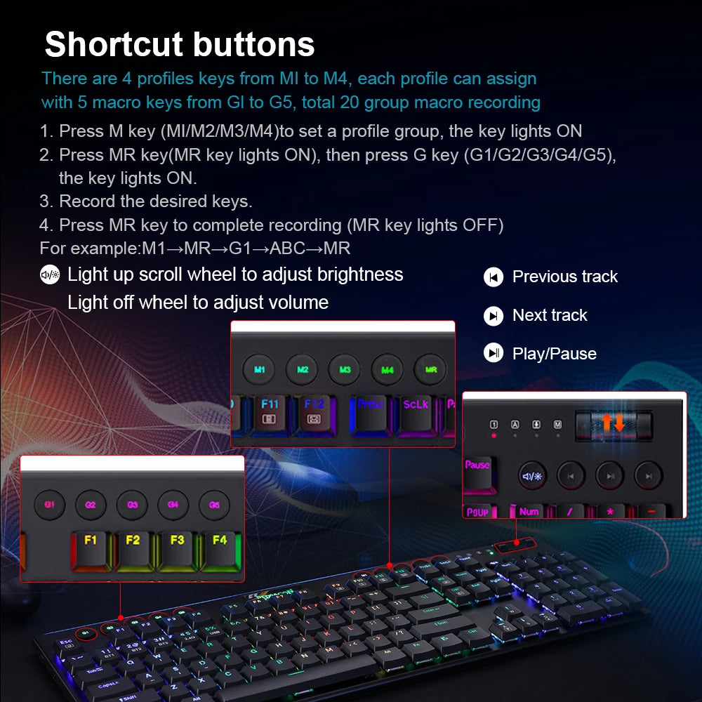 104-Key RGB Mechanical Keyboard USB/Bluetooth Wireless