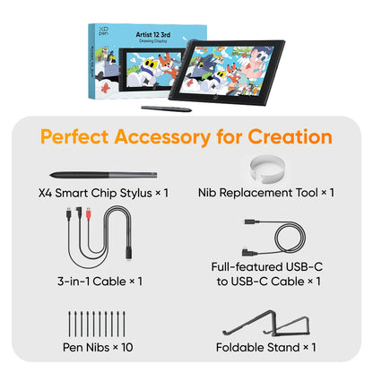 12 Inch Graphic Drawing Tablet Display with Stylus & Stand