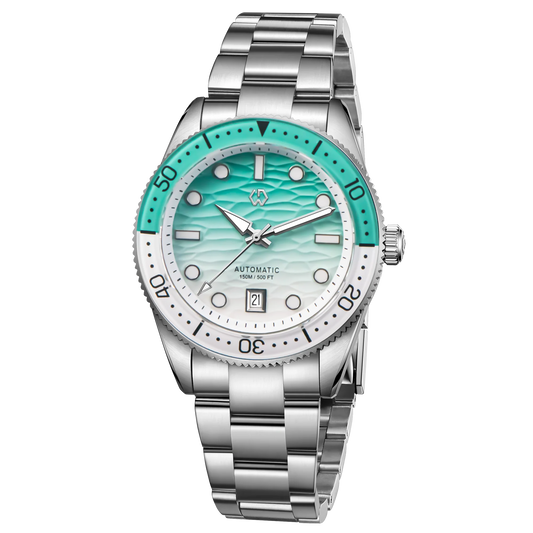 Luminous 40mm Diver Watch Mechanical Sapphire Sky Blue Strap