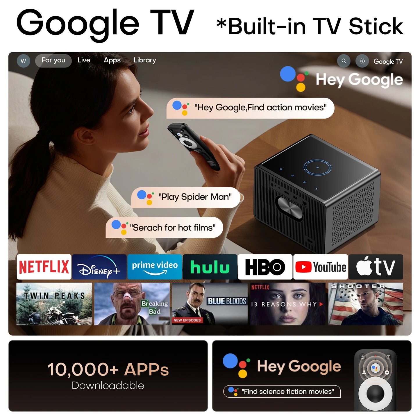 4K Smart Home Theatre Projector with Auto Focus WiFi6
