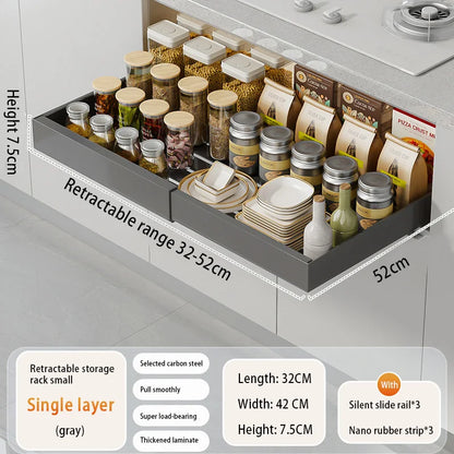 52cm Pull Out Cabinet Organizer Sliding Shelf Grey