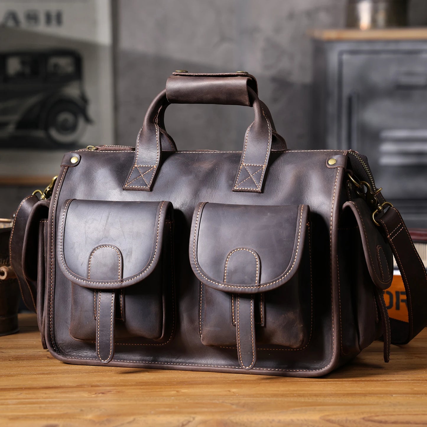 Vintage Cowhide Leather 15” Laptop Messenger Briefcase