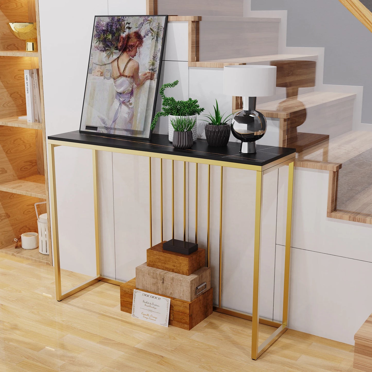 Narrow Hallway Console Table Black Metal Frame