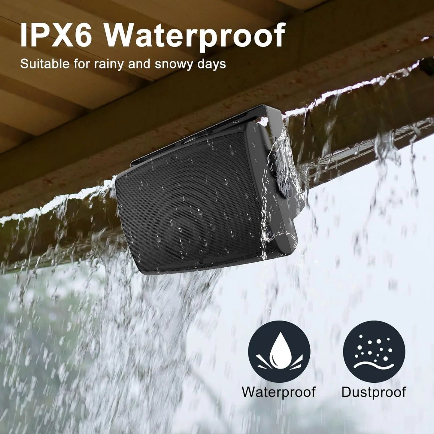 6.5 Inch Waterproof Bluetooth Wall Speakers with Powerful Bass Black