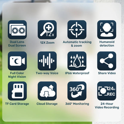 4G Outdoor Security Camera AI Tracking 12X Optical Zoom 32GB