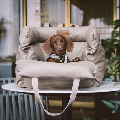 Beige Waterproof Dog Car Seat Travel Booster Bed
