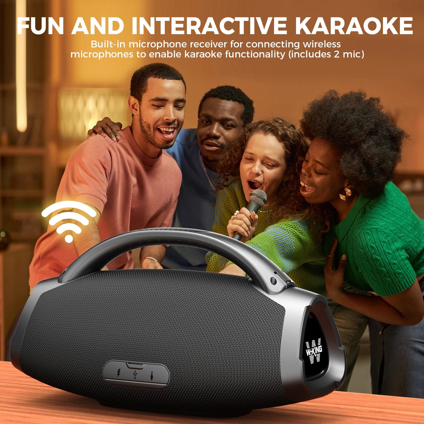 200W Portable Bluetooth Party Speaker with Dual Wireless Microphones