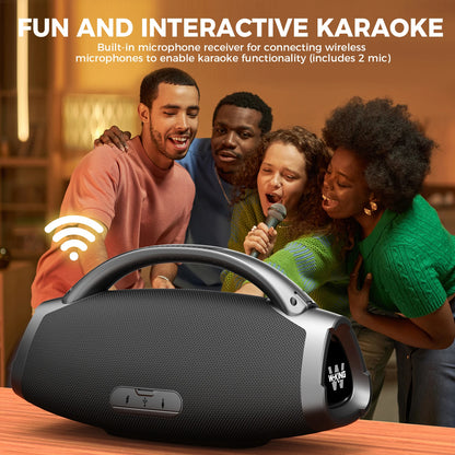200W Portable Bluetooth Party Speaker with Dual Wireless Microphones