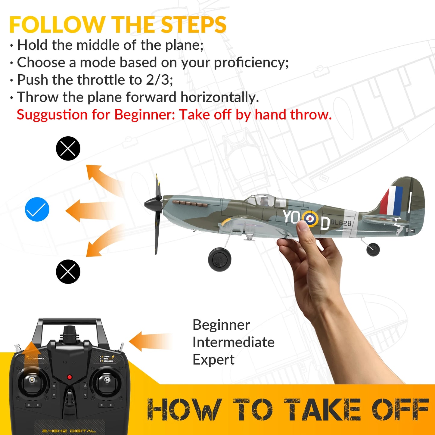 RC Fighter Plane 400mm Wingspan with One-Key Aerobatics