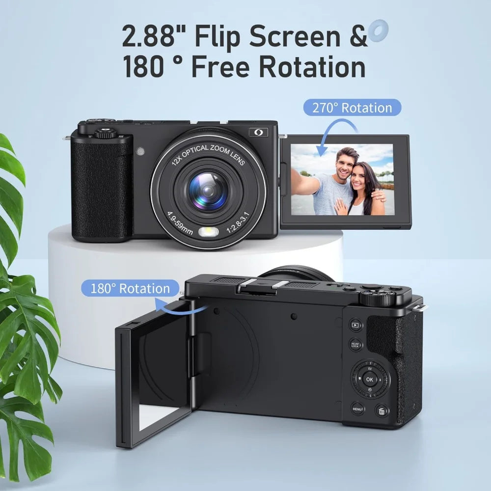 4K 64MP Vlogging Camera 12X Optical Zoom Flip Screen