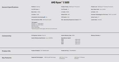 Ryzen 5 5600 6-Core 12-Thread AM4 CPU 3.5GHz