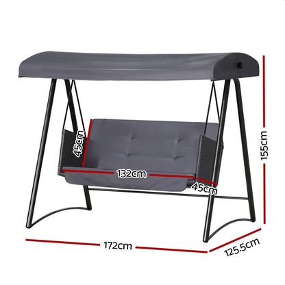 Garden Rattan Swing Bench with Canopy for 3 People