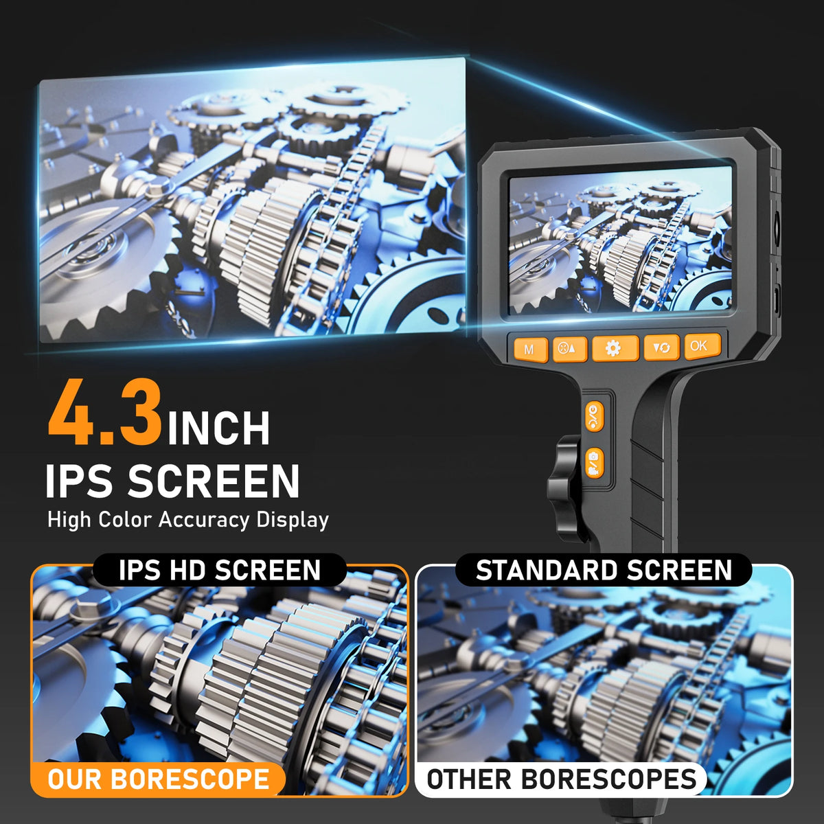 Two-Way Rotary Borescope 4.3 Inch Screen 6.2mm Probe