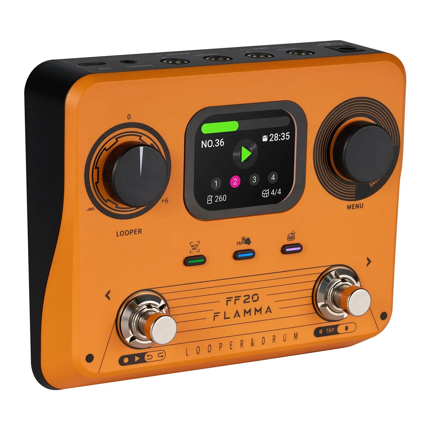 Portable Stereo Looper Pedal with Drum Beats and Headphone Output