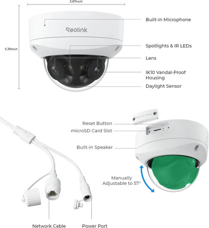 8MP 4K Dual Lens Security Camera 180° PoE