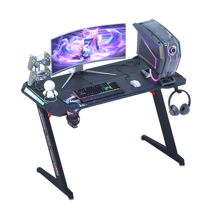 Z-Shaped Gaming Desk with RGB LED Lights 140cm