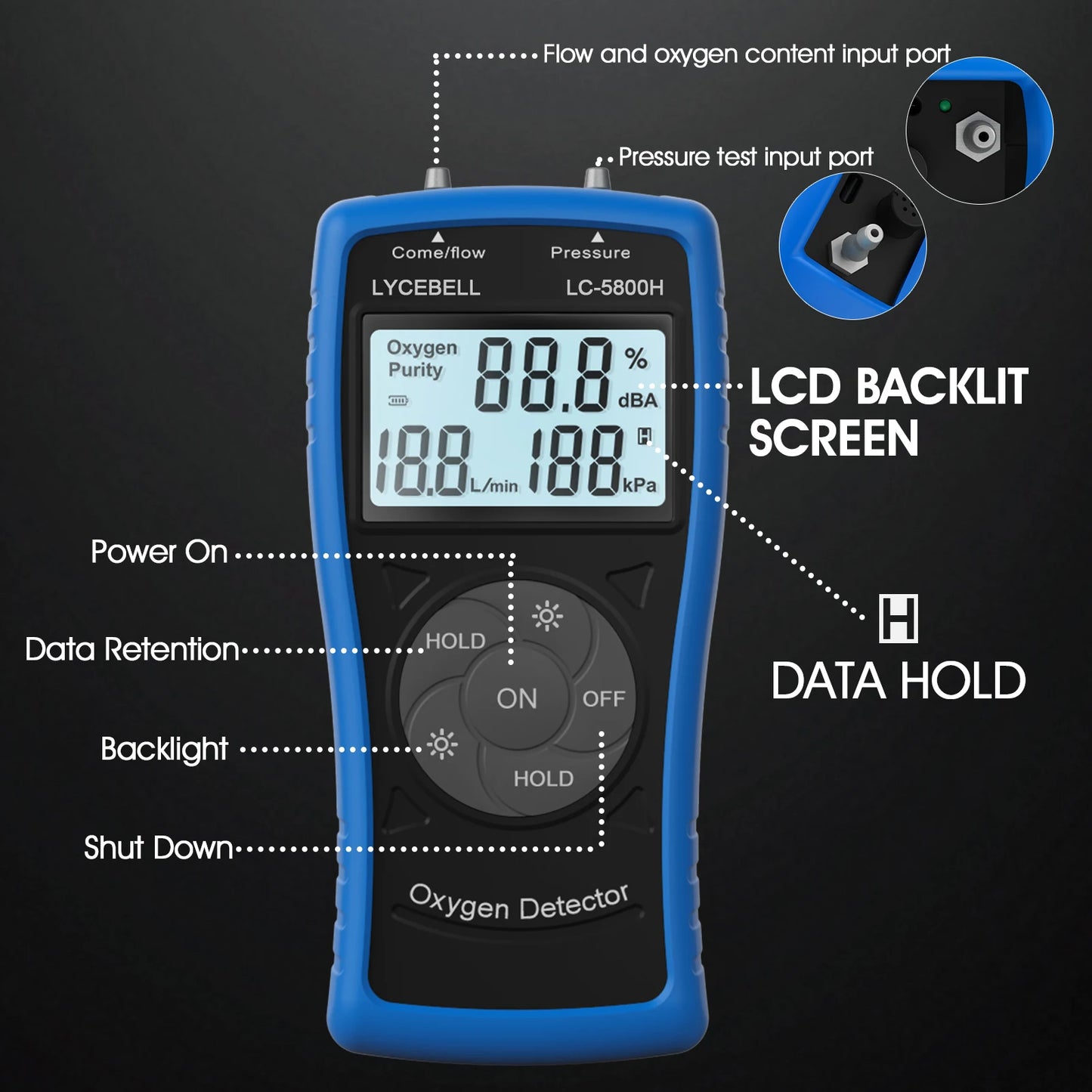 Portable Ultrasonic Oxygen Meter O2 Flow & Pressure
