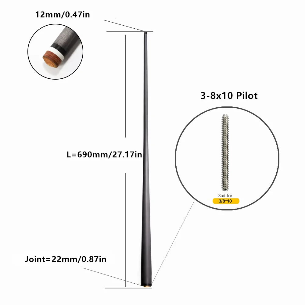 Professional Low Deflection 8x10 Cue Shaft