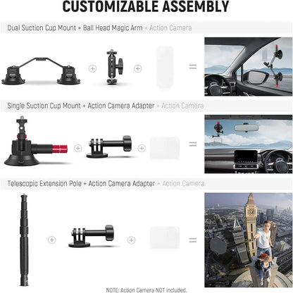 Portable Suction Cup Car Mount and Extension Pole for GoPro