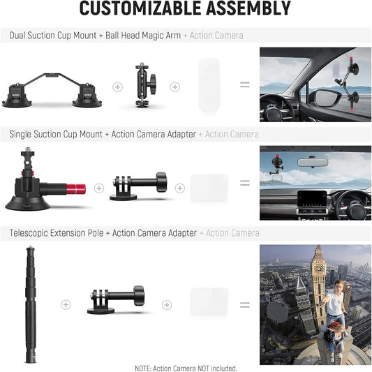 Portable Suction Cup Car Mount and Extension Pole for GoPro