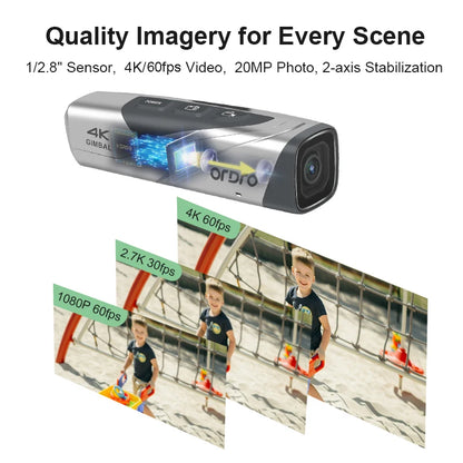 Silver Head Wearable 4K Camera with 2-Axis Gimbal