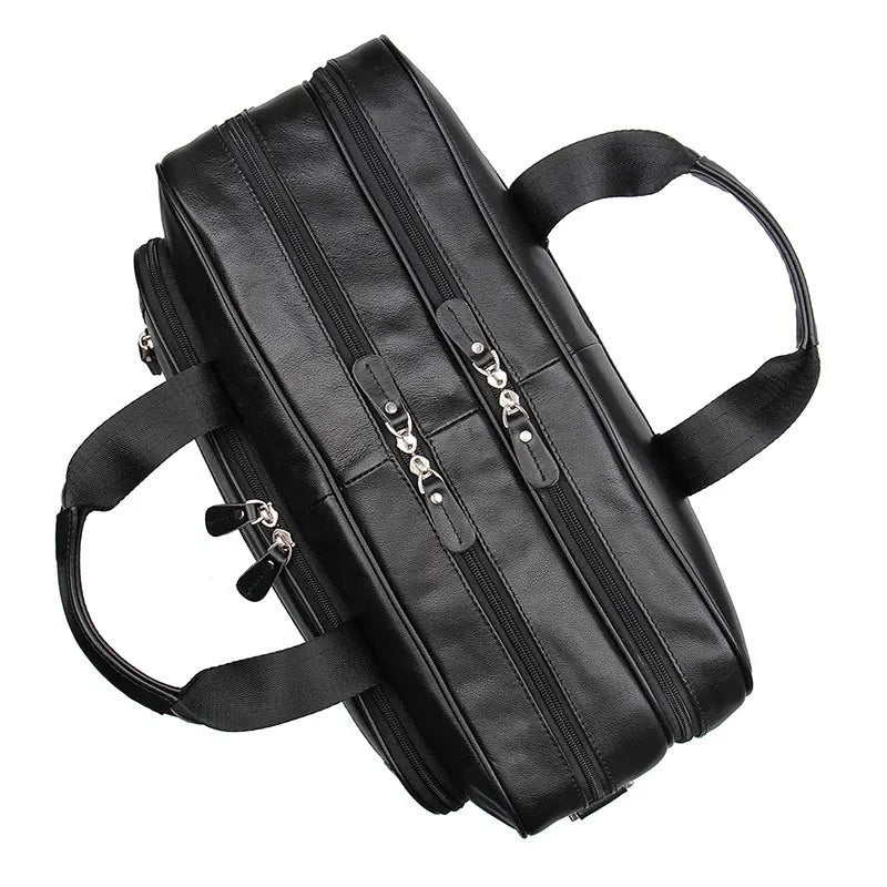 Men’s Black Leather Business Bag for 17" Laptop