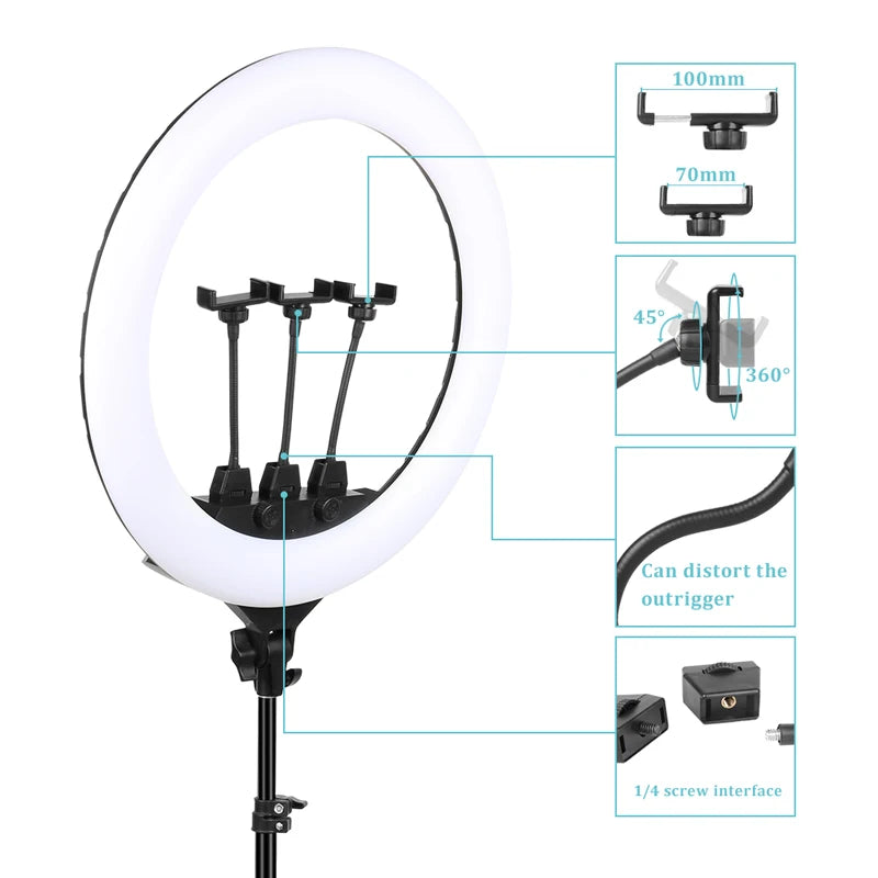 22-Inch LED Ring Light with Adjustable Brightness and Color
